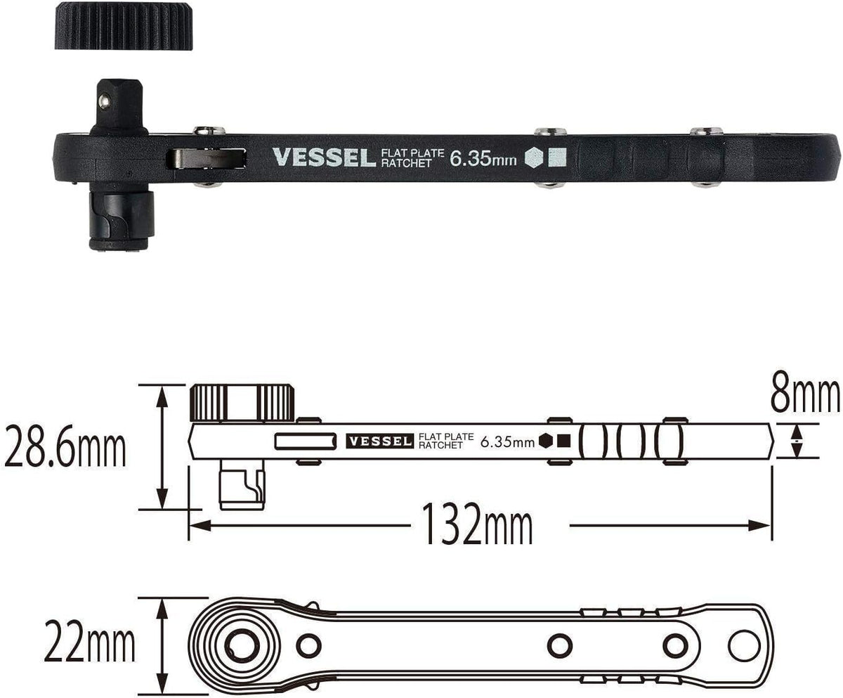 VESSEL Ratchet Screwdriver (with +2 bit) TD-71 Black