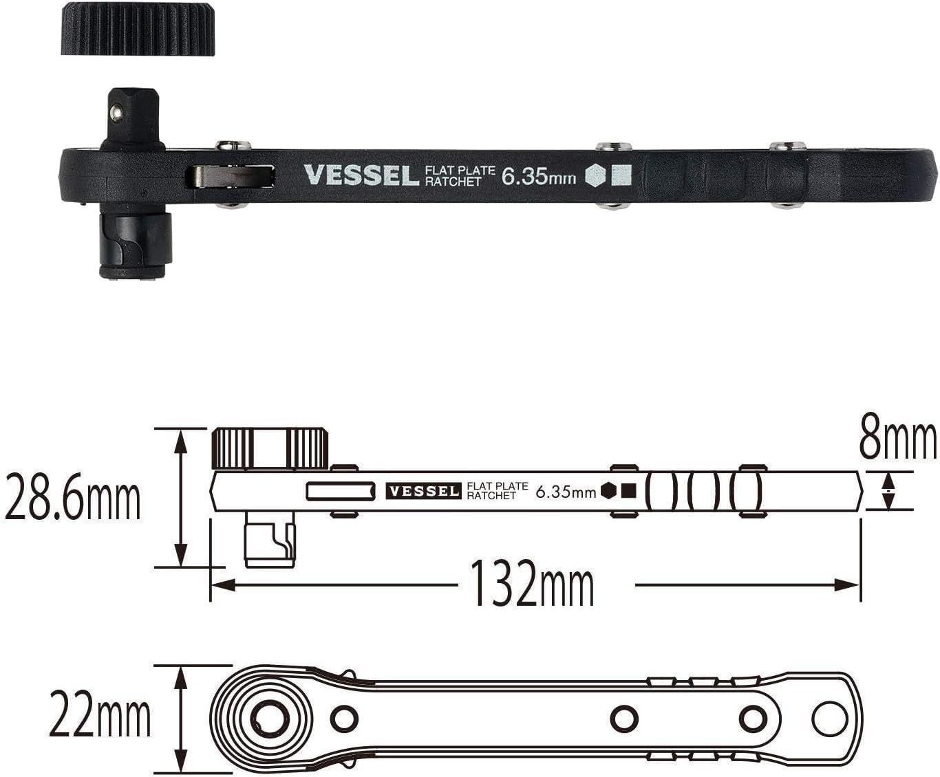 VESSEL Ratchet Screwdriver (with +2 bit) TD-71 Black